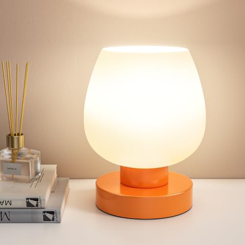 Seealle Small Touch Table Lamp for Nightstand, 3 Way Dimmable Bedside Lamp - color: Orange