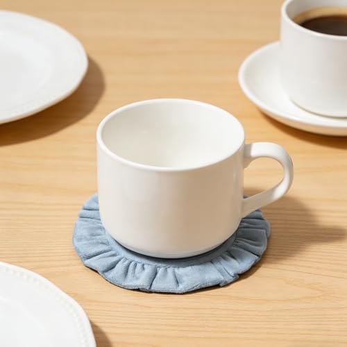 5 Inch Round Ruffle Velvet Coaster, Tabletop Protection, Coffee Table & Bar Decoration, Drink Coasters Suitable for Home Dining Tables & Kitchen Accessories Set of 4, Blue Grey - color: Blue Grey