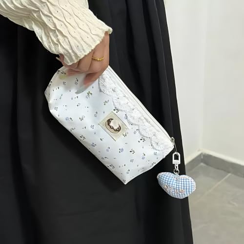 Cute Pencil Case Cottagecore Floral Print Pen Pouches with Lace Trim