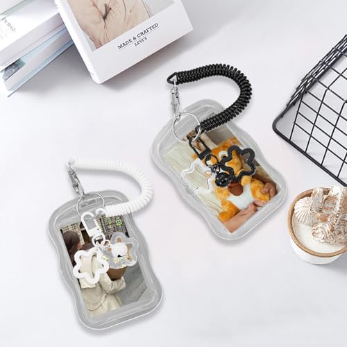 2 Pack Cute Photocard Holder - Transparent Pc Holder Creative Photocards Holder for Bus Student Card Photo Protector, Clear, Black and White