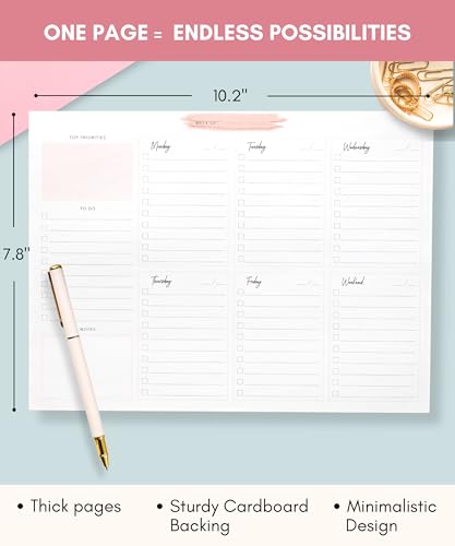 Lamare Weekly Planner Notepad – Premium Undated Weekly To Do List Notepad - color: schedule pink