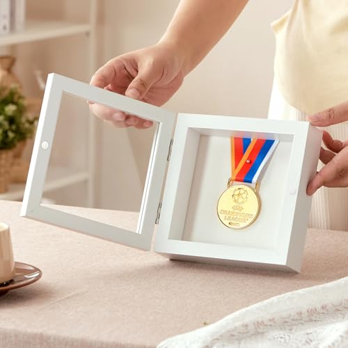 5x5 White Deep Shadow Box Picture Frame with HD Clear Glass - color: White, size: 5x5