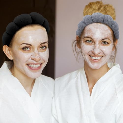 SPA Headbands for Washing Face Makeup Headbands with Bow Hair Band Women Facial Head Band Wrist Towel Wraps For Shower Face Mask Gray Black, 6 Pack - color: Gray Black