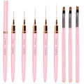 8Pcs Nail Art Brushes Set, 5 Art Liners & 3 Multi-Shape Gel Builder Brushes - color: Pink