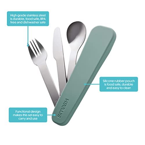 Smash Reusable Stainless Steel Travel Utensils/Cutlery Set with Silicone Case Sage - color: Sage