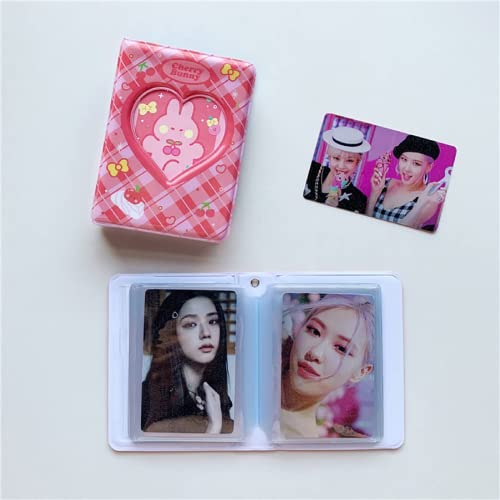 3 Inch Photocard Album Mini Photo Album, Love Heart Hollow Photocard Id Holder 40 Pockets With Bear Pendant - color: Red