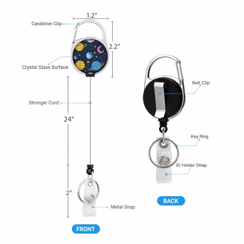 ID Badge Holder with Lanyard Easy to Use Space Pattern Badge Holder Colorful Planets and Stars for Workers Events Schools - color: Space Pattern