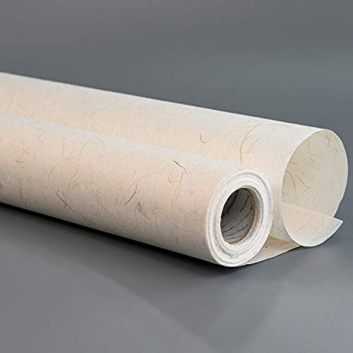 Korean Traditional Mulberry Paper HanJi Unbleached Non-Whitening Acid Free Eco-Friendly ChangHoJi Fiber Strands Texture for Wallpaper Decoration Shoji Screen Window Cover 35.8" x 787.4"