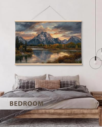VIYYIEA Extra Large Framed Mountain Landscape Wall Art for Home, 36x54 Inch - color: Mountain Sunset Scroll