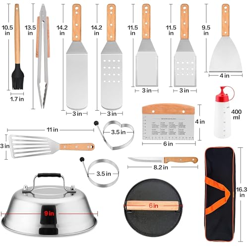 HaSteeL Griddle Accessories, 20Pcs Flat Top Grill Accessories for Camping - style: Wooden handle 20pcs