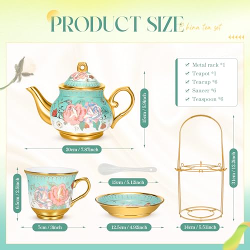 20 Pcs Adult Tea Party Set Porcelain with Metal Holder, Modern - style: Modern