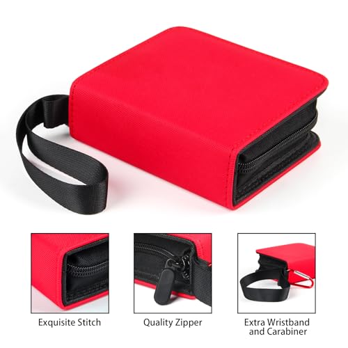 GEAoffice Small Trading Card Binder 1 Pocket Holds 80 Cards, Zip Close, Red - color: Red-Dia