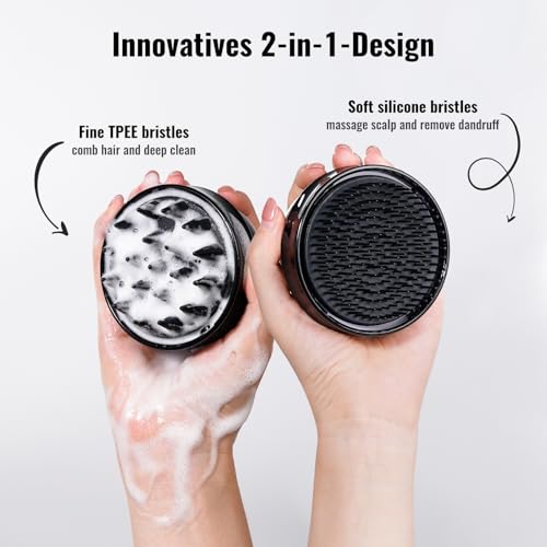 SHINLEA 2 in 1 Scalp Massager Hair Growth,Scalp Scrubber with Soft Silicone Bristles for Dandruff Removal,Shampoo Brush for Exfoliation,Head Massager for Both Wet and Dry Use (Black) - color: Black