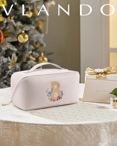 VLANDO Make up Bag with Separate Brush Pouch,Letter B,Off White - color: 14.White-B