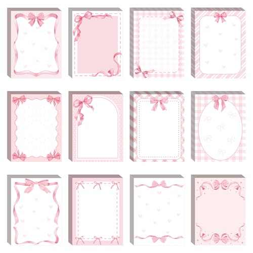 DERTE 24 PCS Pink Bow Sticky Notes Coquette Notepad Back to School Supplies