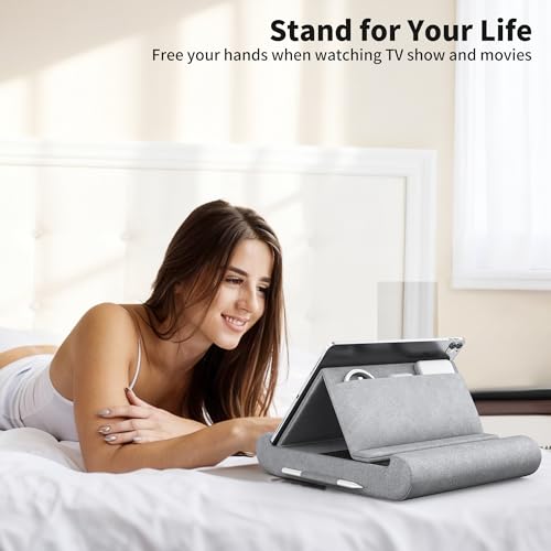 CreaDream Tablet Pillow Stand, Foldable Tablet Holder for Lap, Bed - color: Grey
