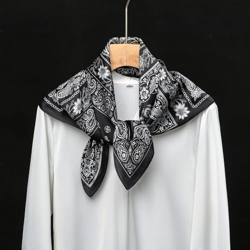 100% Mulberry Silk Scarf - 25.6" Square Neckerchief & Headscarf Gift Packed - color: Black-5
