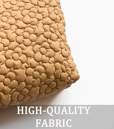 Puffy Quilted Makeup Bag, Cosmetic Bag, Travel Toiletry Organizer Pouch, Clutch for Wom (Khaki Flower) - color: Khaki Flower