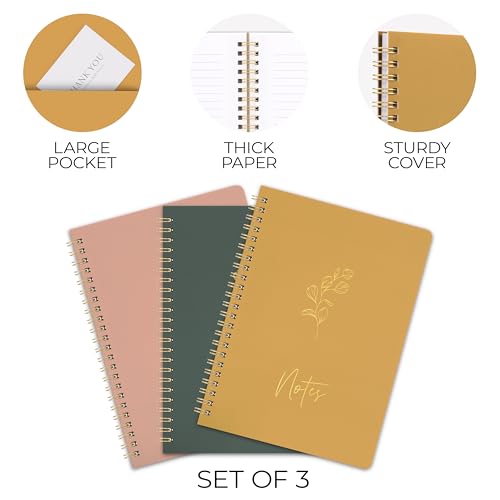 ZICOTO Aesthetic Spiral Notebook Set of 3 - Cute 8x6 College Ruled Journals - color: rose-mustard-emerald, size: Medium 8x6