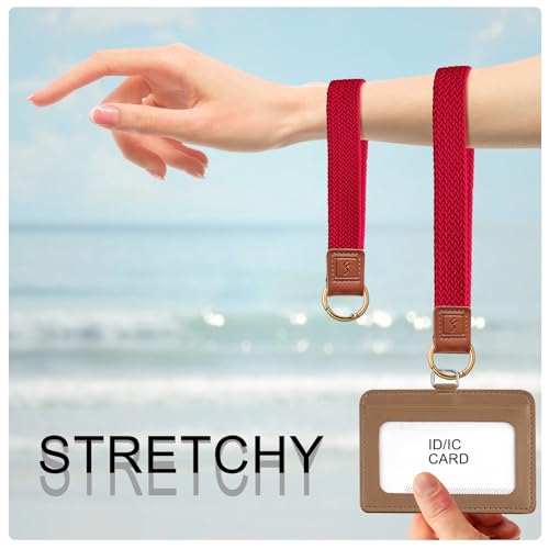 Fishent Stretchy Key Chain, Cute Keychain Wristlet, Upgraded Woven Wrist Lanyard for Keys, Key Chains for Women Men Car Keys ID Badges Card Wallet Phone, Red - color: Red