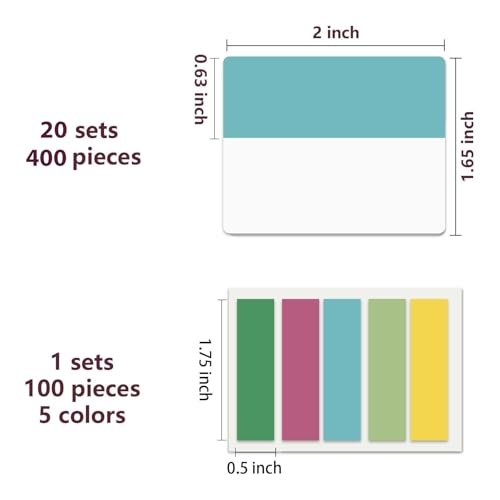 ELII 500 PCS Sticky Index Tabs 21 Sets, Colorful Book Tabs for Notebooks - color: Fresh, size: 500