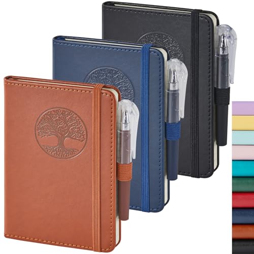 NIRMIRO (3 Pack) Small Journal Pocket Notebook with Pen, A6 (3.7" x 5.7"), for Men Women Work, Writing, Travel, Business - color: 3 tree, size: A6