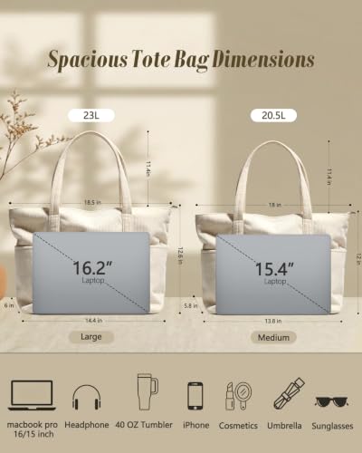 Miss Adola Large Aesthetic Corduroy Tote Bag for Women - color: Beige, size: Medium