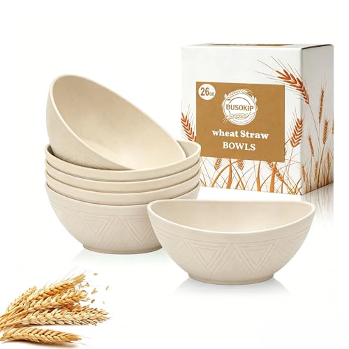 Salad Bowls 26oz, Oval Wheat Straw Bowls Sets of 6 - Beige - color: Beige, size: 26 oz (6 PCS)
