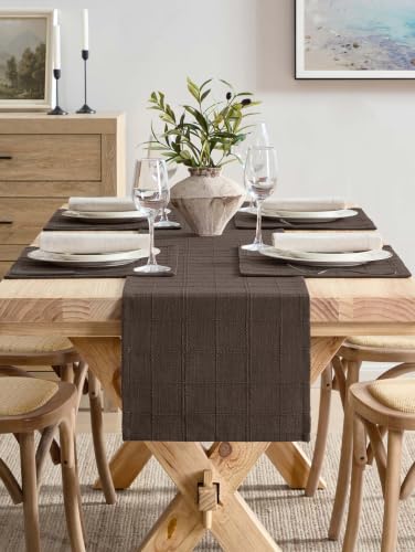 ZeeMart Linen Checked Farmhouse Placemats Set of 6, Chocolate 13x19in - color: Chocolate, size: Set of 6