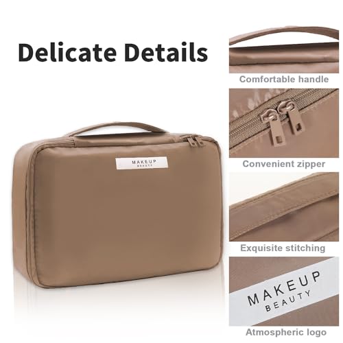 Queboom Travel Makeup Bag Cosmetic Bag Toiletry Bag for Women & Men, Coffee - color: Coffee-1pcs