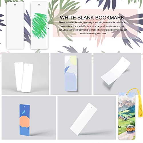 Bercoor 240 PCS White Blank Paper Bookmarks Decorate with 240 Pcs Tassels, Thick Cardstock Bookmark for DIY Craft Projects and Gifts Tags - size: 5.5 x 2 inches