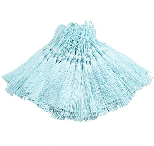 100Pcs 5 Inch Silky Bookmark Tassels for Jewelry, Souvenir(Light Blue) - color: Light Blue