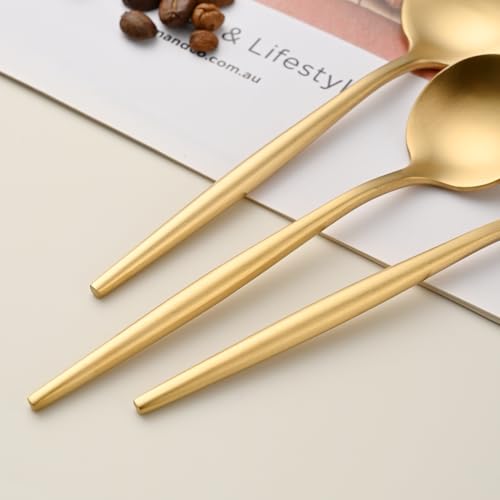 5.1 Inches Satin Gold Coffee&Tea Spoons,Small Demitasse Spoon,Mini Spoons For Stirring,Gold Teaspoons Set Of 4 SS18/10 Solid Round Spoon - color: Gold, size: 5.1 Inch