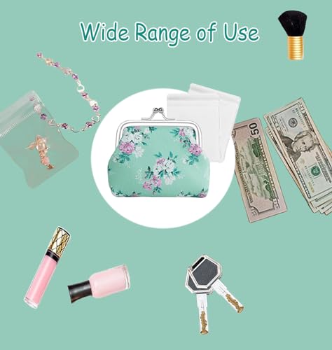 BenePoint Coin Purse for Women, Mini Purse Change Purse Coin Pouch with Kiss Clasp Lock& 2 Clear Jewelry Bags, Floral PU Leather Coin Purses Small Pouches for Cash and Jewelry (blue) - color: blue