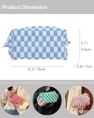 Checkered Makeup Bag for Purse, Small Travel Cosmetic Pouch,Sky Blue - color: Sky Blue