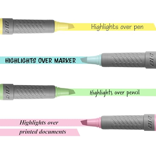BIC Brite Liner Grip Pastel Highlighter Set, Chisel Tip, 12-Count - color: Pastel, size: 12 Count (Pack of 1)