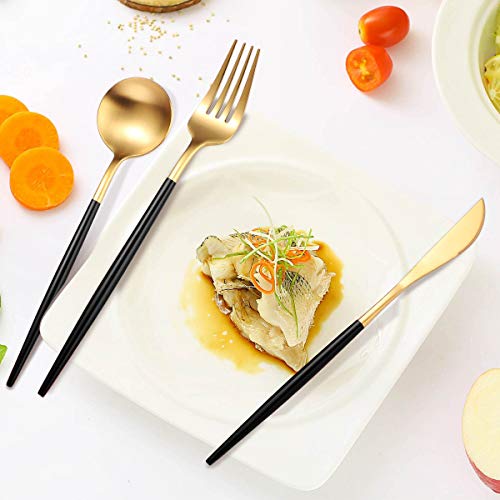AARAINBOW 8 Pieces Stainless Steel Flatware Set Portable Reusable Cutlery Set Travel Utensils Set Including Chopsticks Knife Fork Spoon Straws Cleaning Brush Dishwasher Safe (Black Golden) - color: Black Golden