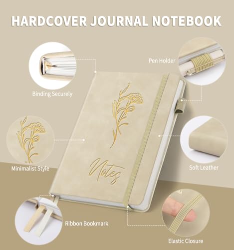 Lined Journal Notebook for Women Men, A5 Hardcover Leather Journals - color: B-Minimalist-White, size: 1 Pack-A5（5.8"×8.3"）