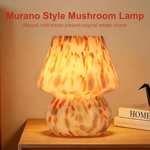 Mushroom Lamp with LED Bulb, Small Glass Bedside Lamp - color: Dusty Rose&Burnt Orange