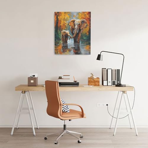 Elephant Wall Art Forest Canvas Wall Decor Pictures Paintings Prints Artwork Framed Decorations For Bathroom Bedroom Living Room Office Gifts 20" x 24" - color: Elephant, size: 24"L x 20"W