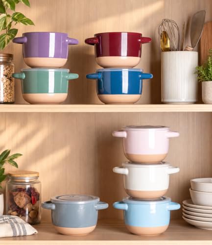 AmorArc 24 oz Soup Bowls with Lids, Ceramic Soup Containers with Handle - color: Blue&Red, size: Set of 2