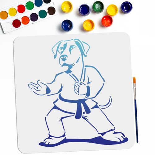 MAYJOYDIY Taekwondo Dog Sport Stencil 11.811.8inch Large Kung Fu Stencil With Paint Brush - Reusable Martial Arts Template for Wood, Walls, Canvas, Furniture, Crafts, Art Projects - color: Taekwondo Dog Sport