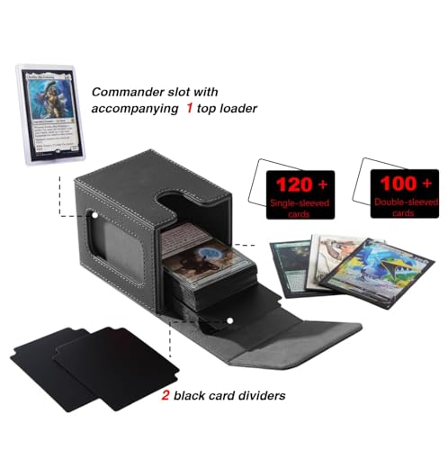 Venssu MTG Deck Box with Commander Display, Fits TCG Cards (Black＆Grey) - color: Black＆Grey
