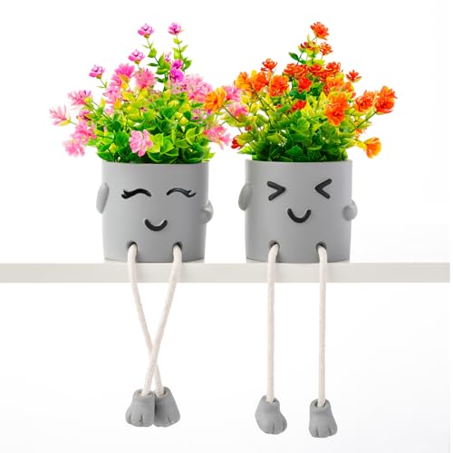 2 Packs Cute Fake Plants, Kawaii Artificial Potted Plants for Table Desk Home Bedroom Bathroom Office Shelf Office Wall Room Farmhouse Decor Artificial Plants B2 - color: Yin-pan-b2