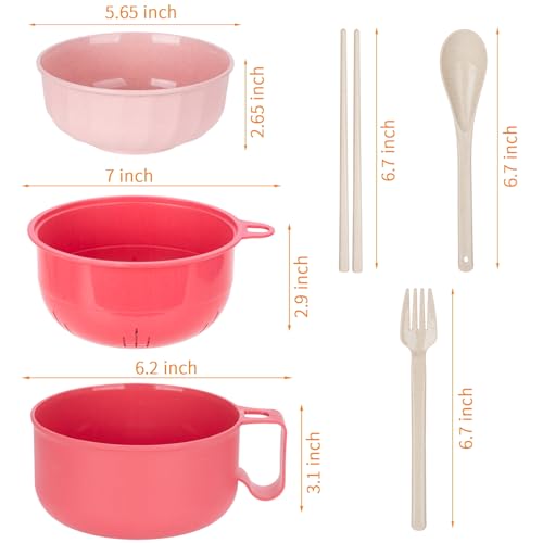 Large Ramen Bowl,40oz Ramen Noodle Bowls Microwavable, Ramen Cooker with strainer, Microwave Pasta Cooker, Gift for College Boys Girls Male Female Dorm Room Essentials Instant Lunch - color: Pink