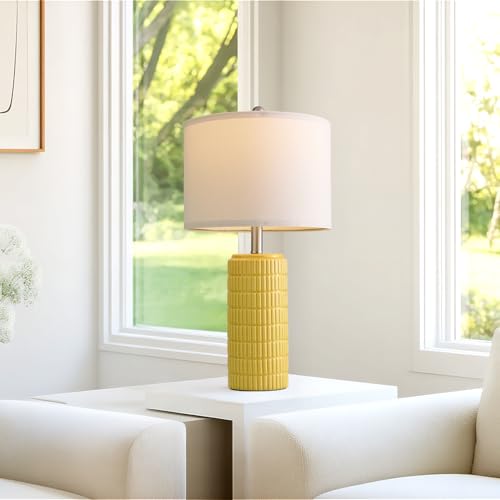 PoKat 23" Yellow Table Lamps Set of 2, Modern Living Room End Table Lamps Decor, Ceramic Lamps for Living Room, Contemporary Nightstand Lamps for Side Console Table Hallway Gift - color: Yellow