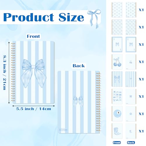 CNhoqc Blue Spiral Journal Notebook, 8 Pcs A5 Watercolor Coquette Bow - color: 8-Pcs Blue Bow