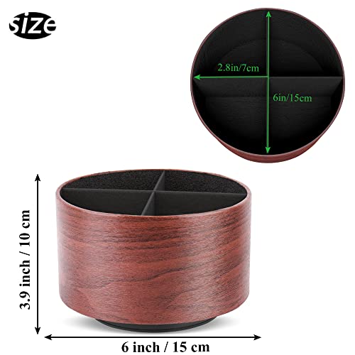 Round Leather Art Supply Organizer,Remote Control Holder,360 Degree Spinning,Multi-Functional Pencil Holder,4 Compartments Desktop Stationary Organizer(1-Light Brown2) - color: 1-Light Brown2