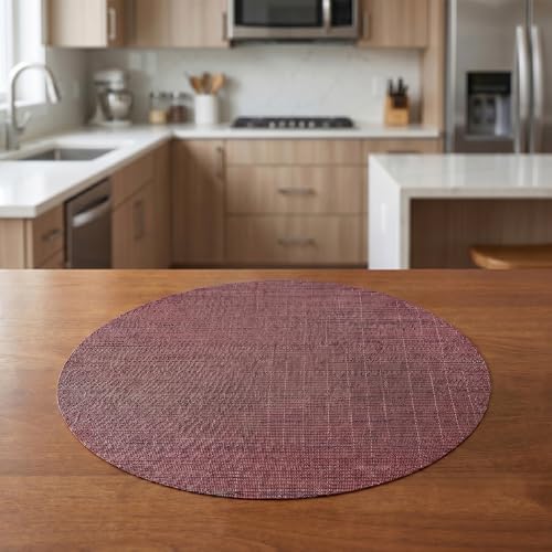 Round Imitation Bamboo PVC Placemats Set of 6,Countertop Protector - color: Burgundy