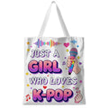 Purple & Pink Patterned Korean Style Canvas Tote Bag, Exquisite Fashion Gift for Girls, Stylish Pattern Design Large Capacity Tote Bag for Women